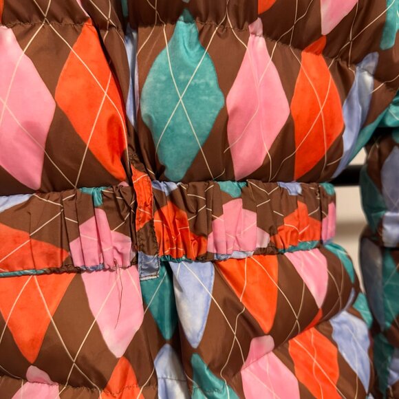 Rachel Antonoff Pink Brown & Orange Argyle Belted Puffer Jacket S - Picture 12 of 14